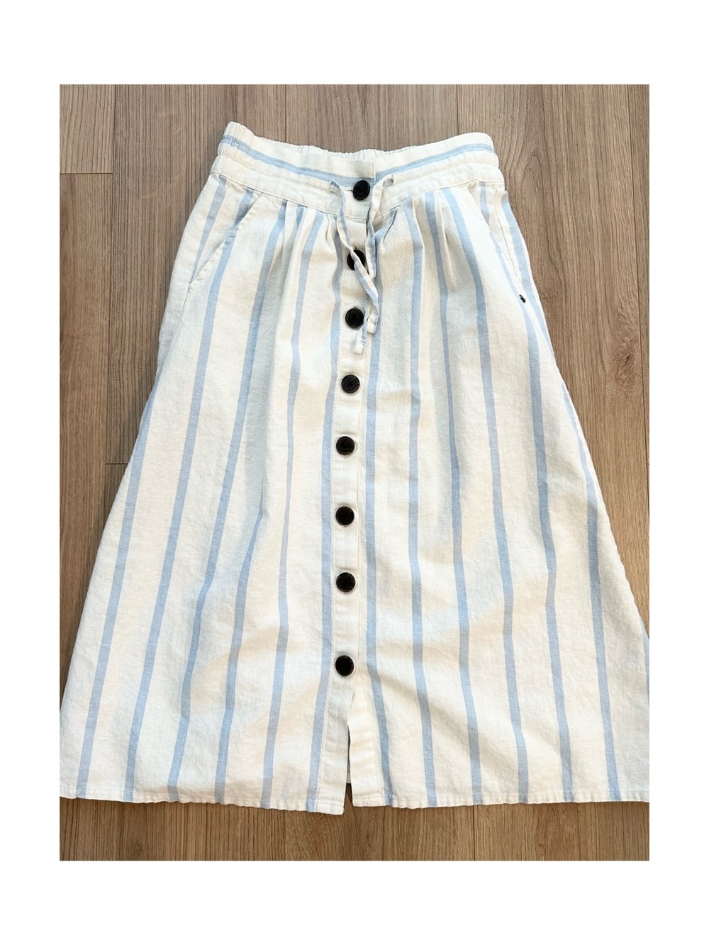 Light Blue Stripe A-Line Button-Front Skirt